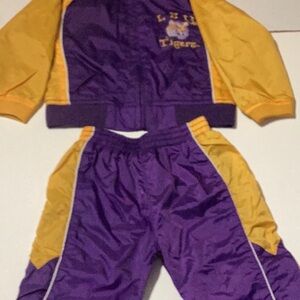 Red Oak LSU Infant purple and gold jogging sweatsuit size 12 months unisex